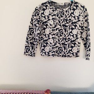 Black and White Floral Stitched Top - Size Small